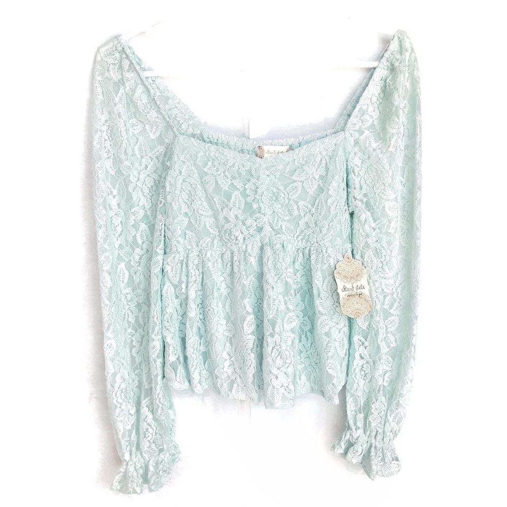 ALTAR'D STATE Precilla Floral Lace Square Neckline Frilled Blouse Size Small